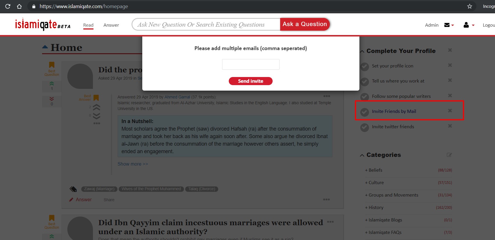How do I invite people after signing up if I skipped that option while signing up?